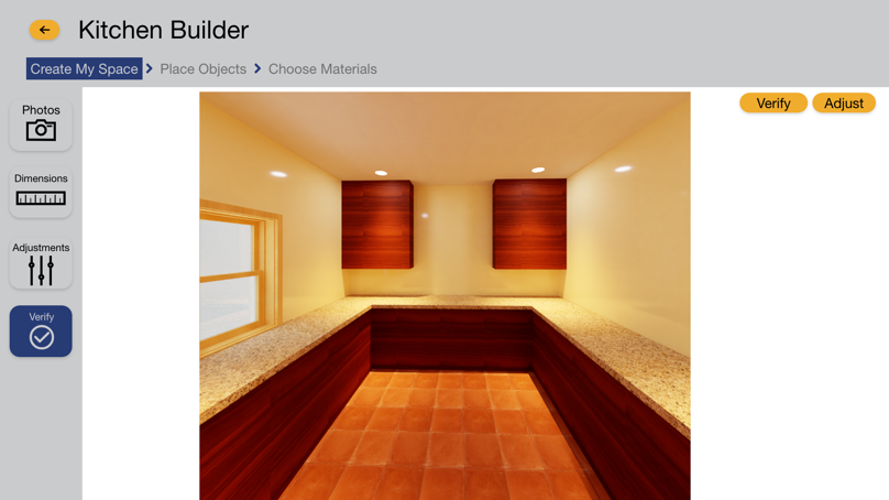 Kitchen builder interface to construct the room
